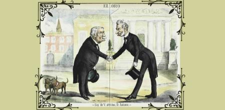 Cánovas y Sagasta muestran junto a dos perros su afinidad pese a la discrepancia en una caricatura de “El Loro” de 1882