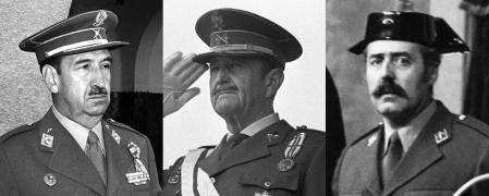 El general de división Alfonso Armada, el teniente general Jaime Milans del Bosch y el teniente coronel de la Guardia Civil Antonio Tejero, principales protagonistas del golpe de Estado del 23 de febrero de 1981&nbsp;