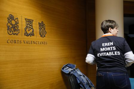 La representante de la asociación SOS Desaparecidos, Sonia Fuster, a su llegada a la comisión de investigación sobre la dana de Les Corts Valencianes 