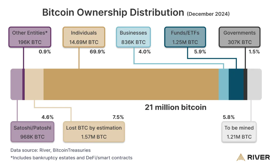Imagen de la distribución del suministro de bitcoin entre distintas clases de poseedores.