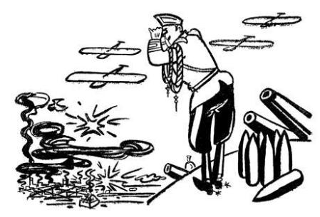 “Mercancía por puerto franco. –¡Todo reducido a escombros. La tarea de pacificación avanza...”&nbsp;