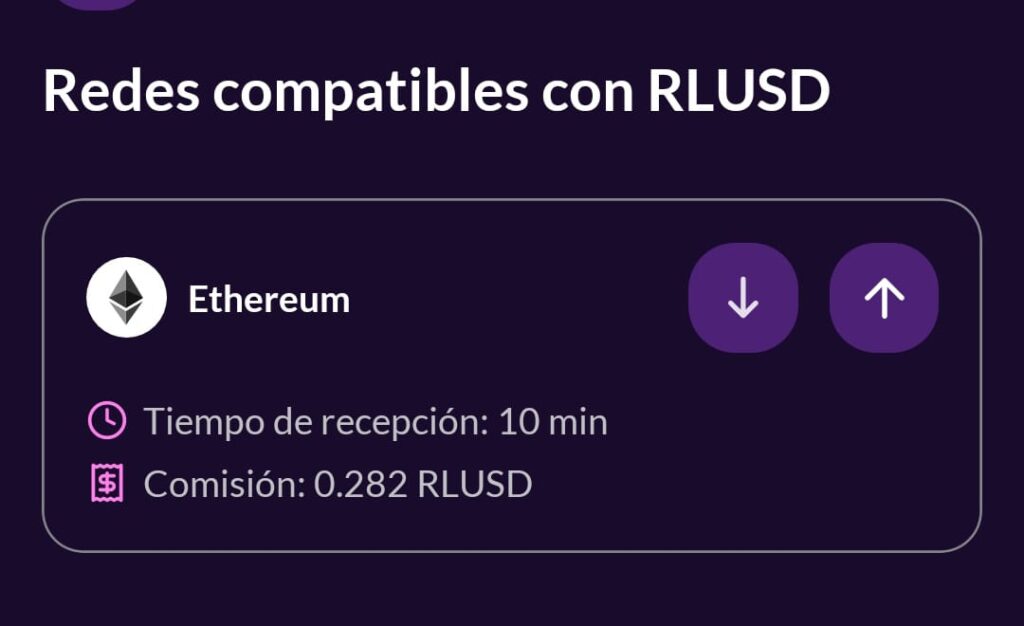 Redes compatibles con RLUSD en el exchange argentino Ripio.