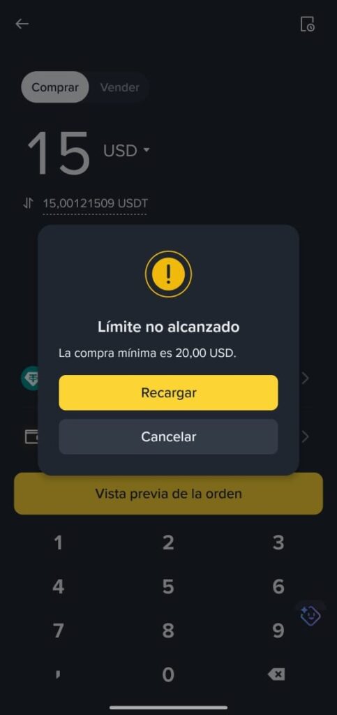 Captura de pantalla de la interfaz de Binance.