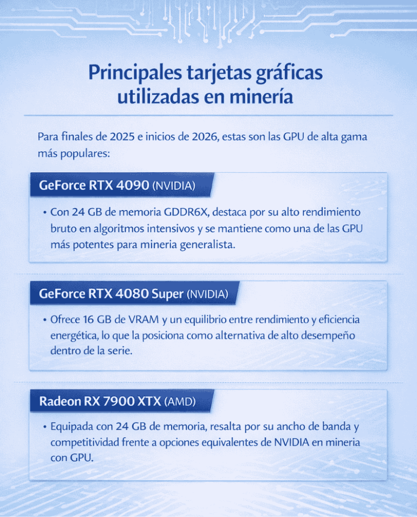 Lista de las principales tarjetas de GPU usadas para minería.