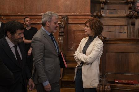 Jaume Collboni y Elisenda Alamany, en el pleno de febrero del 2024