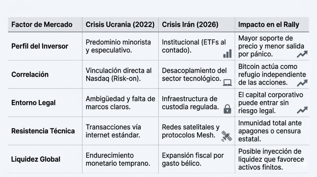 Un cuadro comparativo que explica la madurez del mercado de bitcoin en 2026 en relación con el 2022.