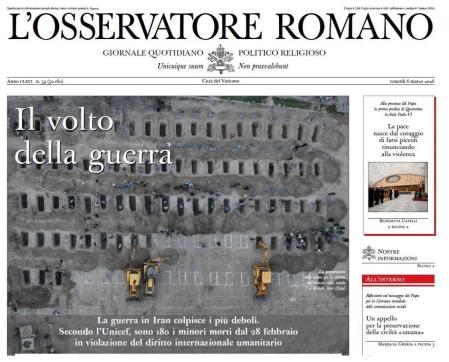 Una de las últimas portadas del diario vaticano ‘L’Osservatore Romano’