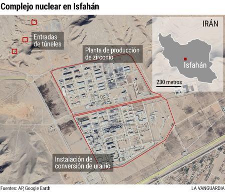Mapa de la instalación nuclear de Isfahán, en Irán