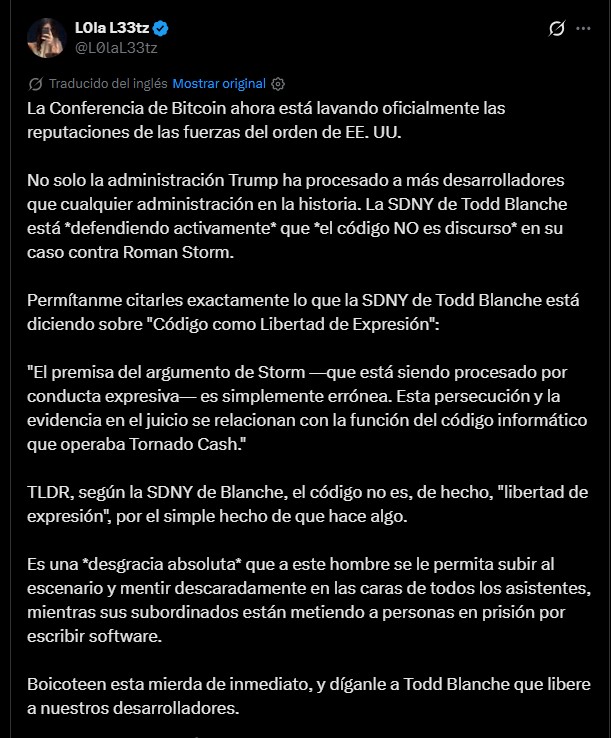 Captura de pantalla del post de L0la L33tz.