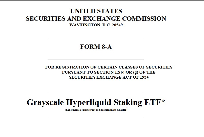 Fragmento del Formulario 8-A12B presentado por Grayscale para el ETF de hyperliquid.
