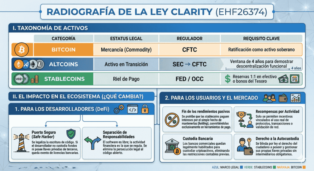 Infografía con los principales puntos abordados en la ley CLARITY.