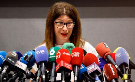 Leire Díez durante una comparencia ante la prensa en junio deL 2025