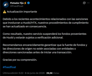 Sanción a HTX genera barreras para mover criptomonedas en exchanges sin KYC