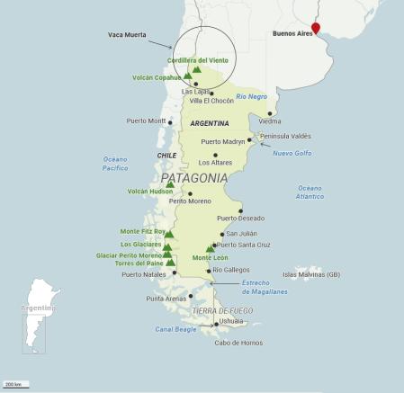 Mapa de la Patagonia