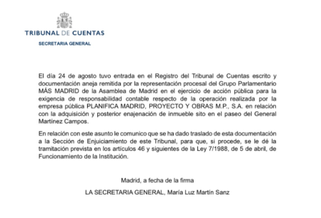 Escrito del Tribunal de Cuentas