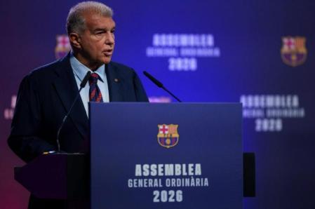 Joan Laporta durante la asamblea general ordinaria del Barça 